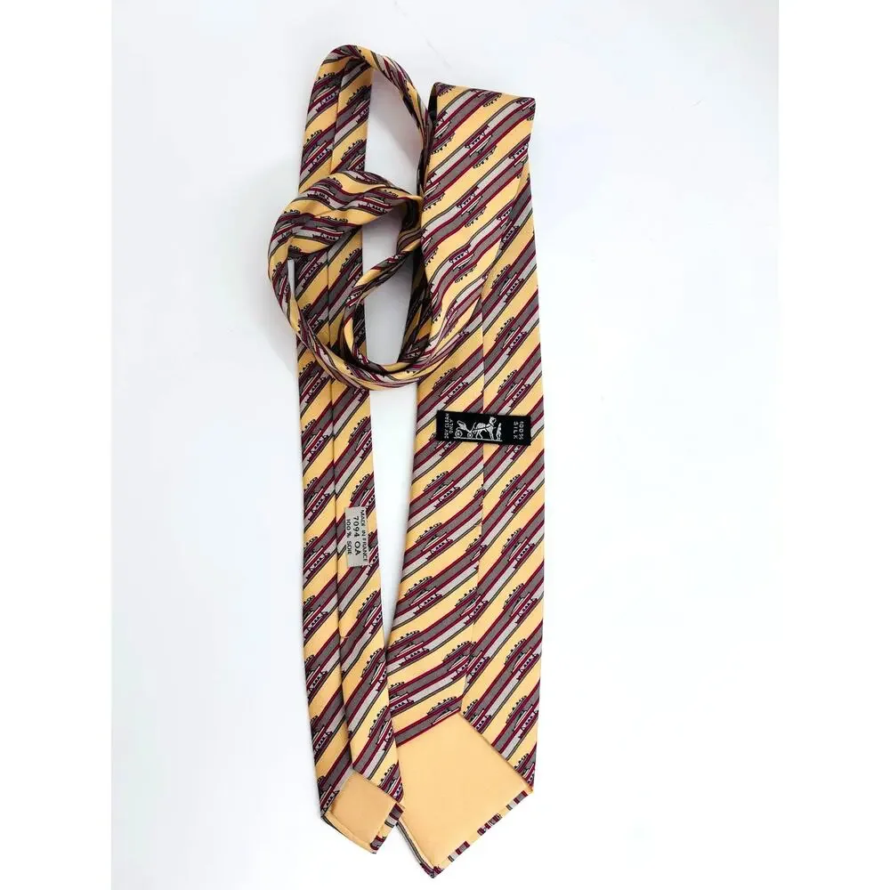 Hermes Striped Tie with Boats‎ 100% Silk Nautical